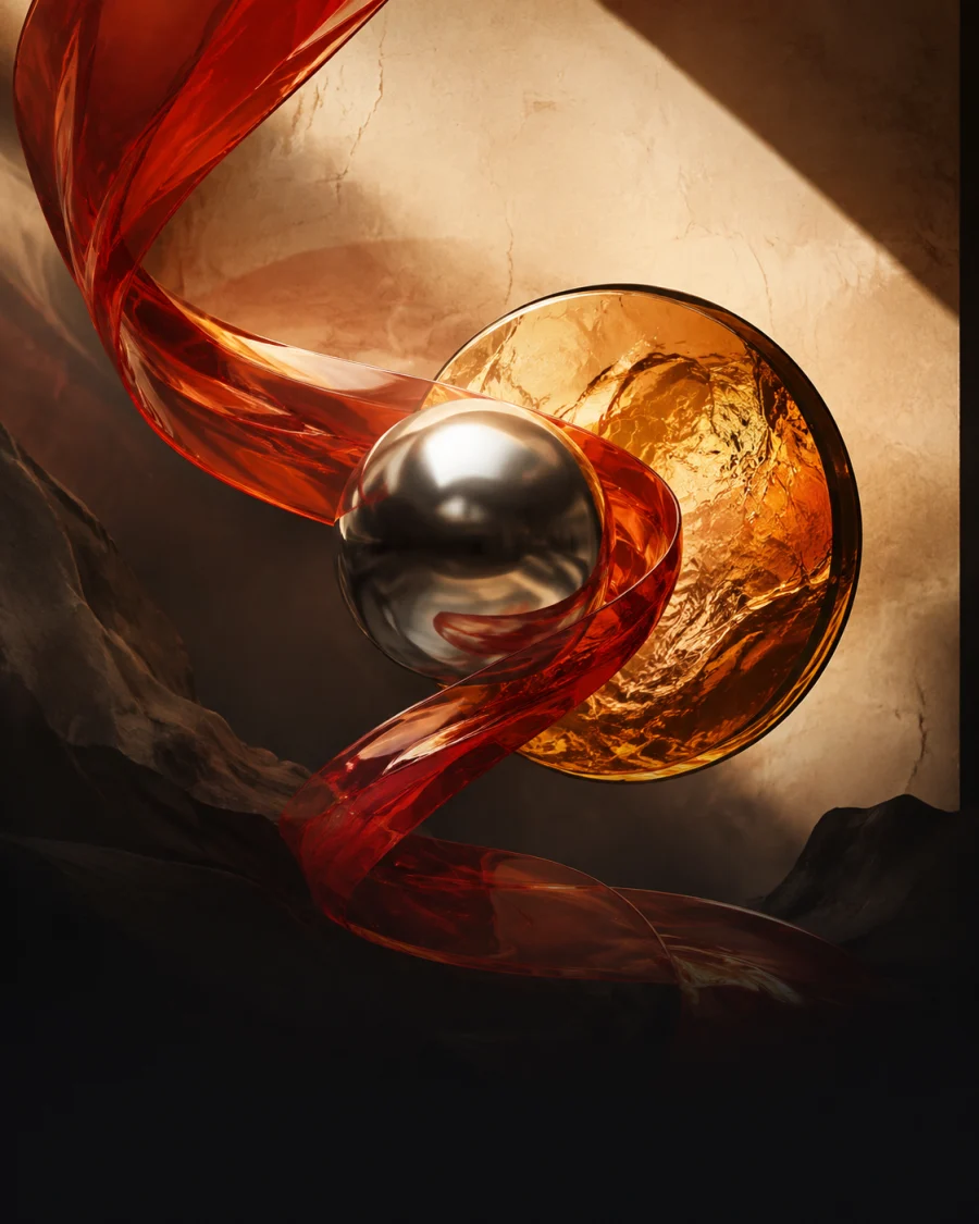Abstract red glass and chrome album artwork